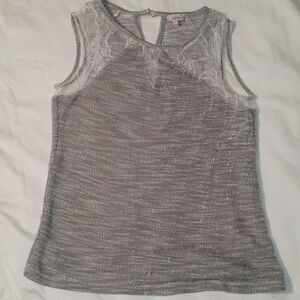 Pixley Heathered Tan Sleeveless Sweater Lace Tank